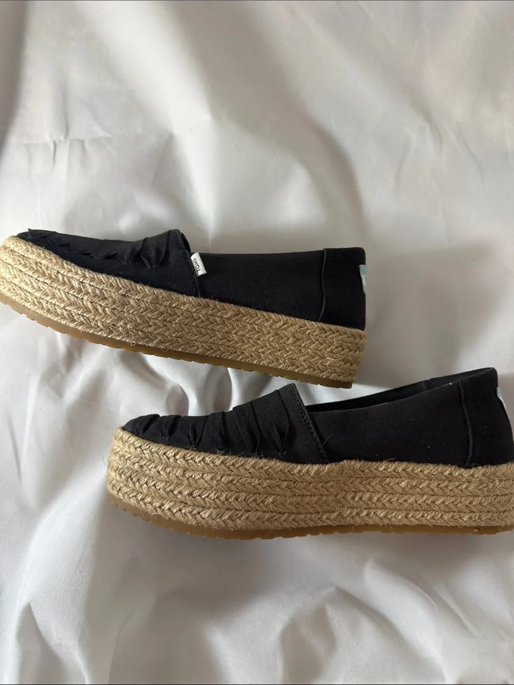 Toms Black Canvas Espadrille Platform Slip-Ons